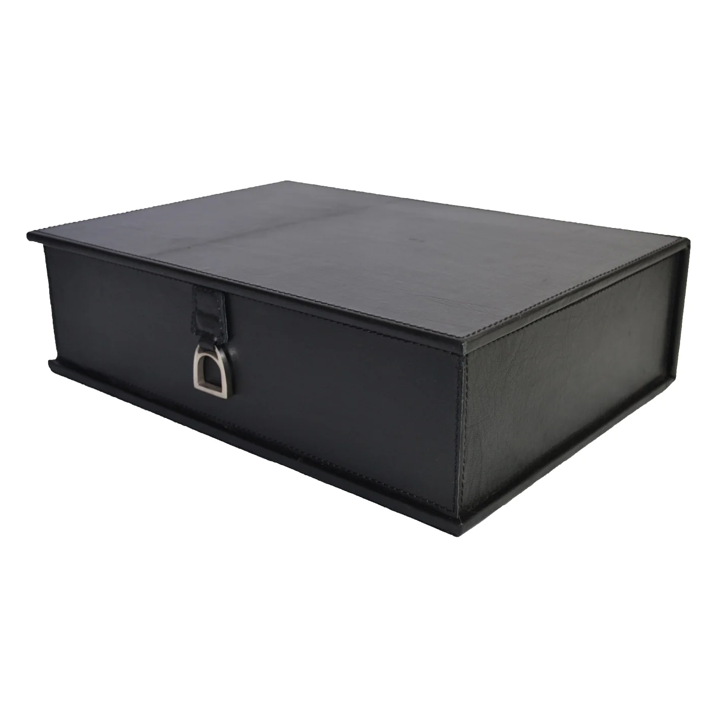 Black Leather Document Box with Stirrup