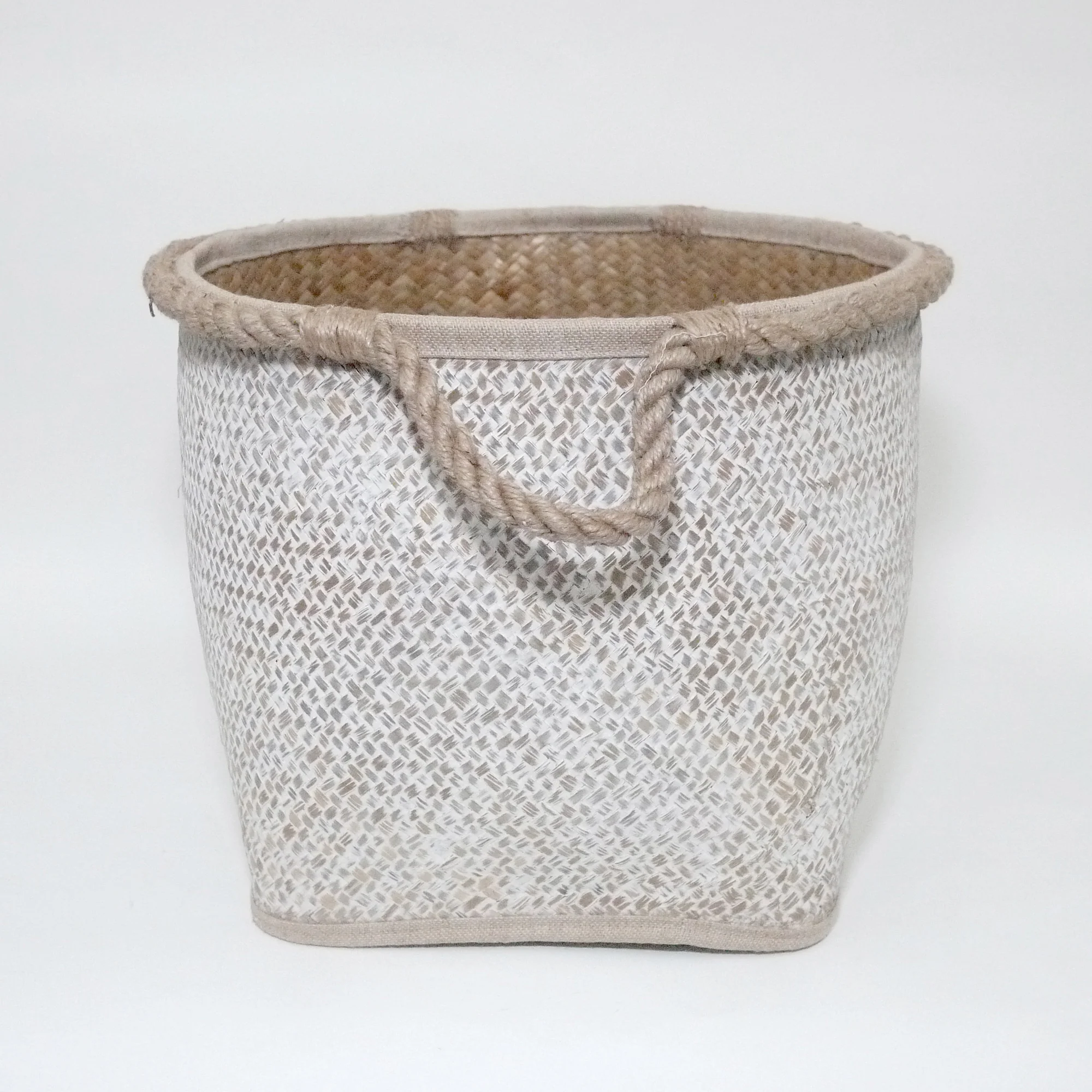3 Piece Whitewashed Palm Leaves Basket Set